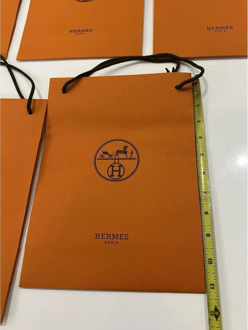 Hermes Orange Paper 5 Gift Bags Brown Cord Handles 8